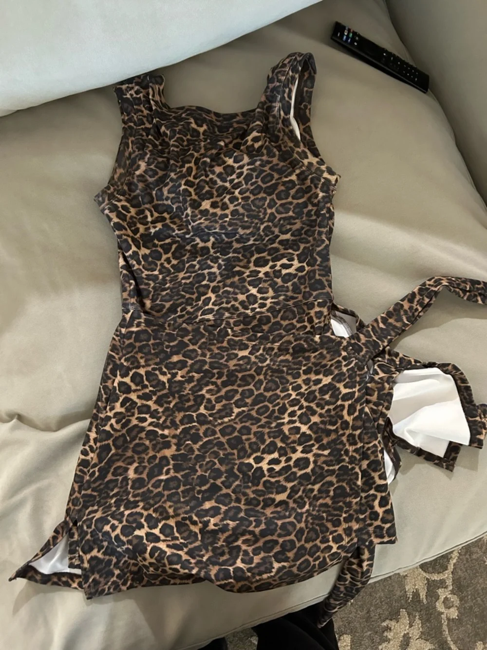 Sleeveless Leopard-Print Tie Accent Mini Dress - Brown/Black - Picture 2 of 4